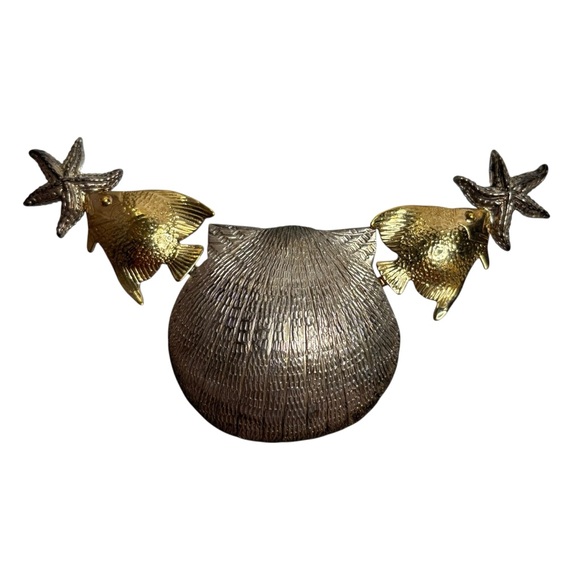 COURTNEY DESIGNS Artisan Sterling Silver Gold Seashell Starfish Large Pendant - Picture 1 of 4